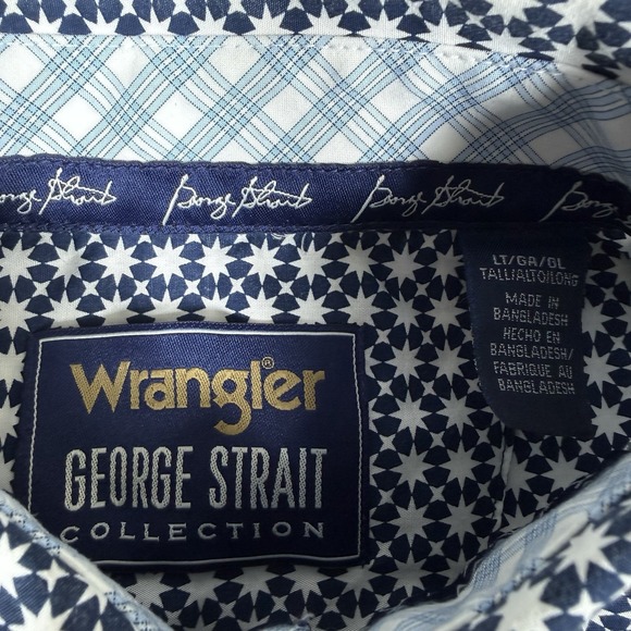 Wrangler George Strait Shirt Men's Large Tall Blue Geometric Long Sleeve - Picture 4 of 8